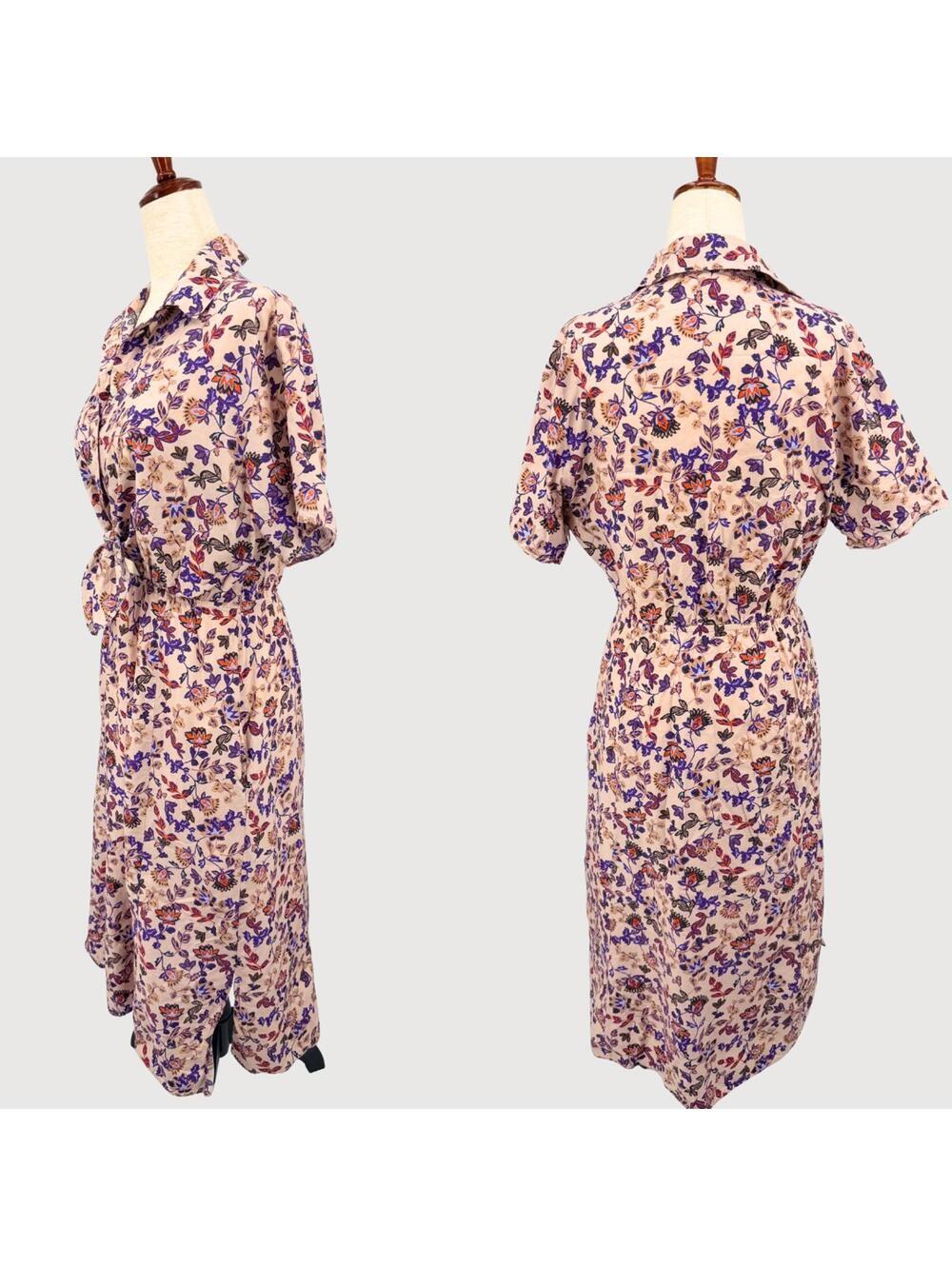 Thakoon Floral Tie Front Midi Dress Cotton Silk Peach S - Picture 3 of 9